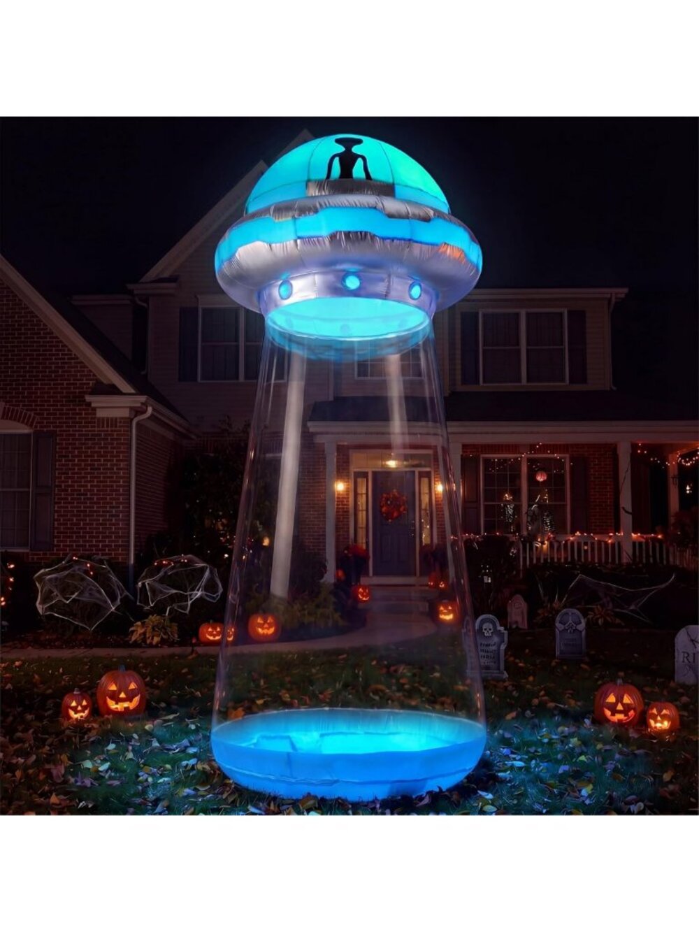 9FT Halloween Inflatable UFO Decoration - LED Alien Blow Up for Yard & Garden